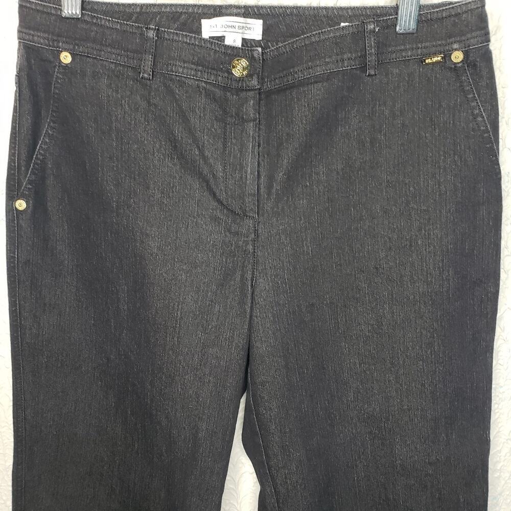 St. John Sport Womens Navy Blue Straight Leg Pants Size 8 Cuff Cropp Red Stripe - Picture 5 of 9